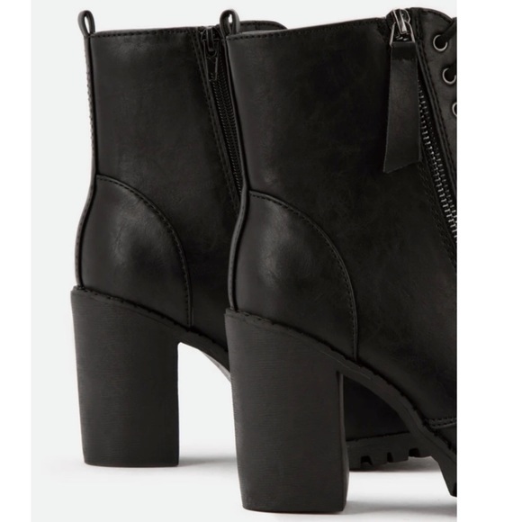 Black Lace Up High Chunky Heel Combat Boots - Picture 7 of 14